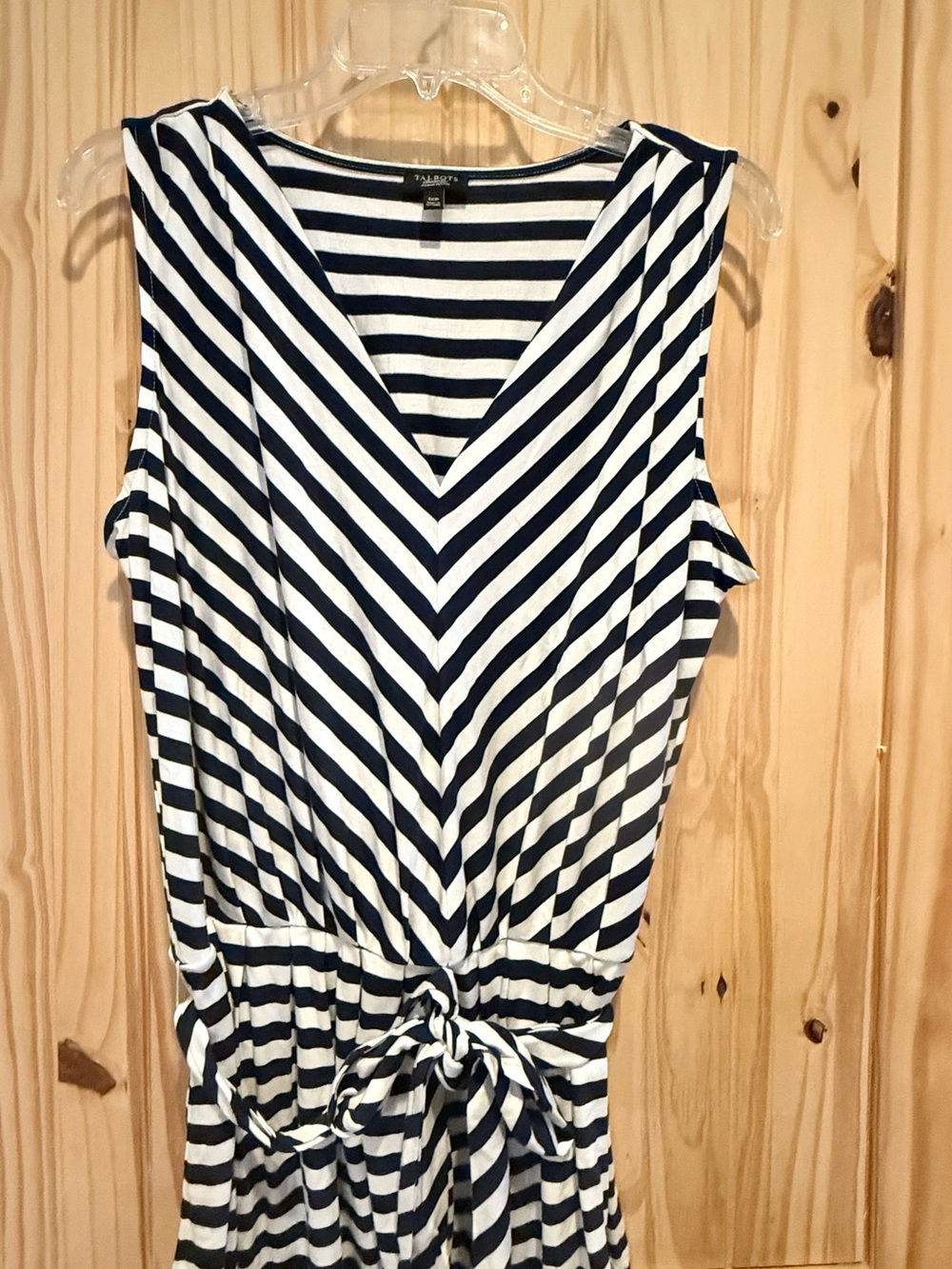 Talbots Navy and White Striped V-Neck Tie-Front Tank